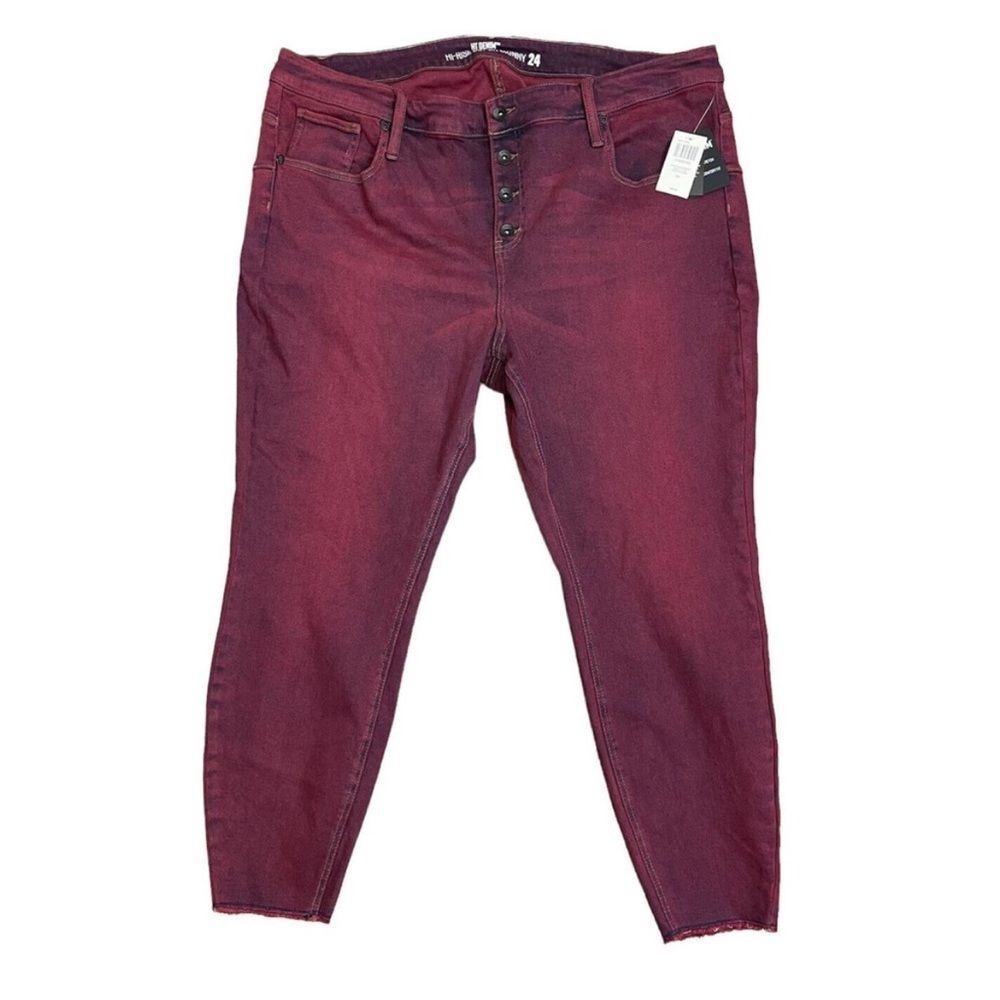 Hot Topic HT Denim Red Hi-Rise Button Fly Super Skinny Jeans